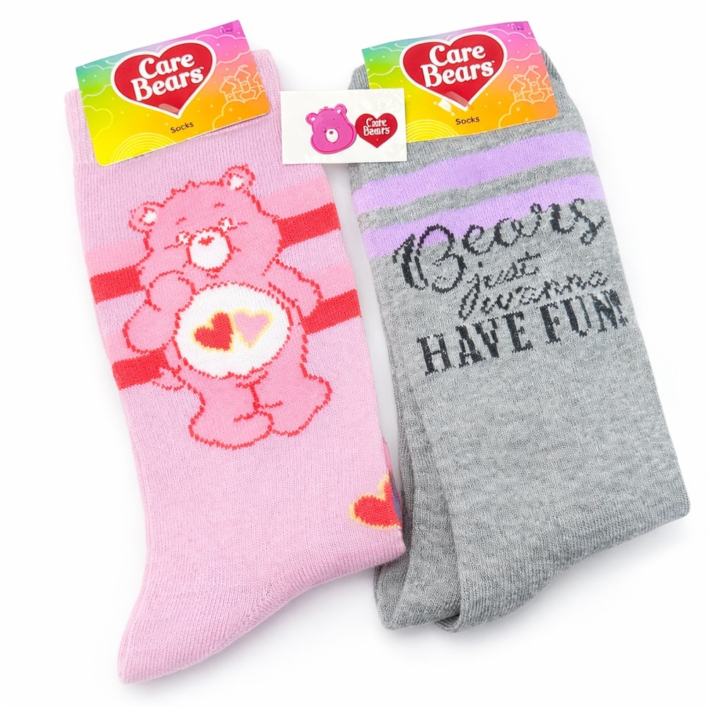 Care Bears Pink/Gray/Purple Heart Sock Set w/Earrings